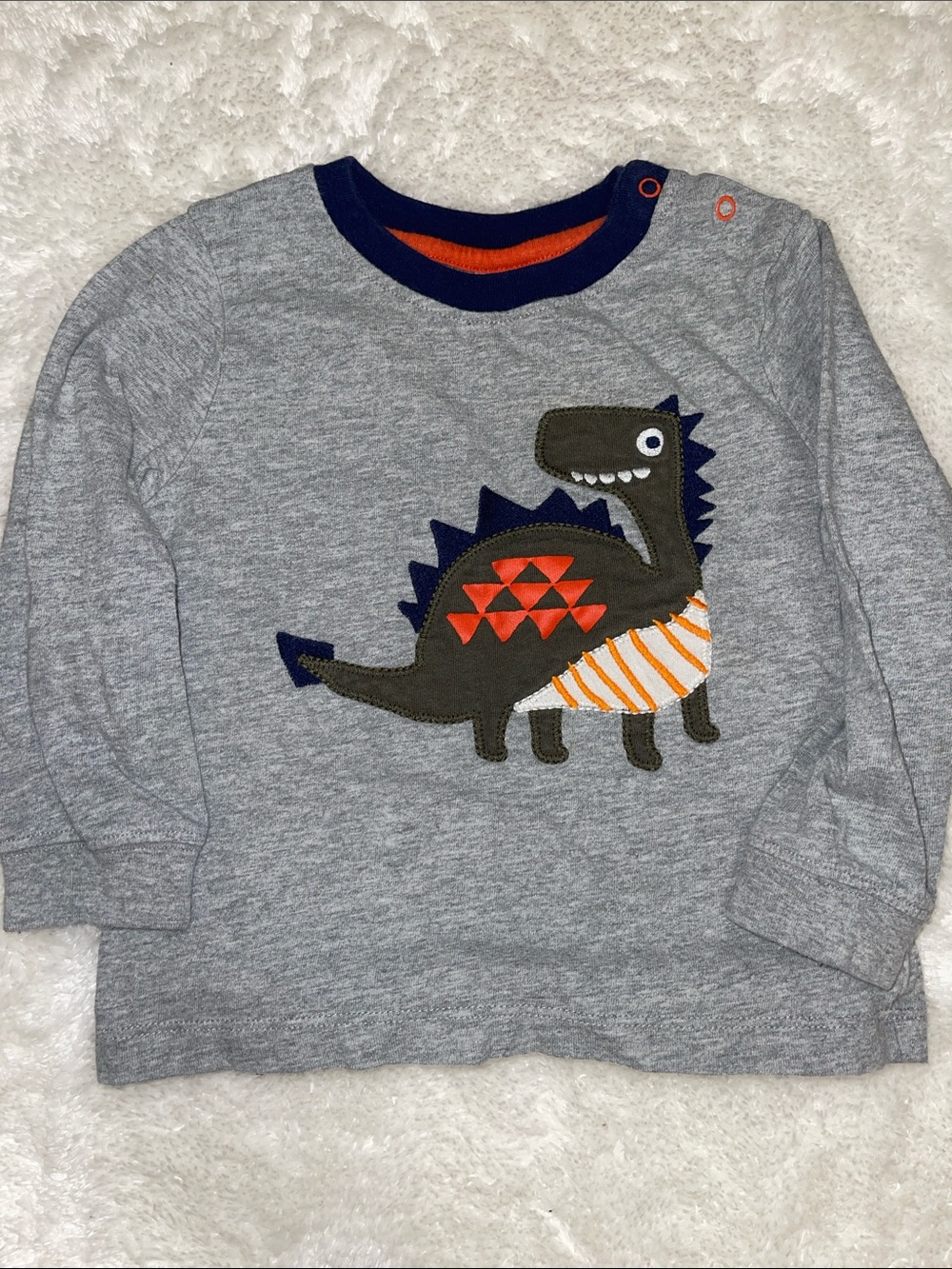 Gymboree Gray Long-Sleeve Tee with Dino Applique in Navy & Orange